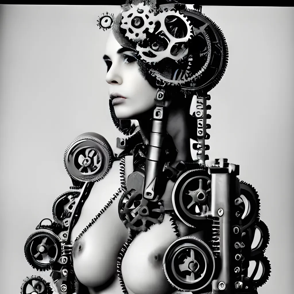 nude Steampunk woman