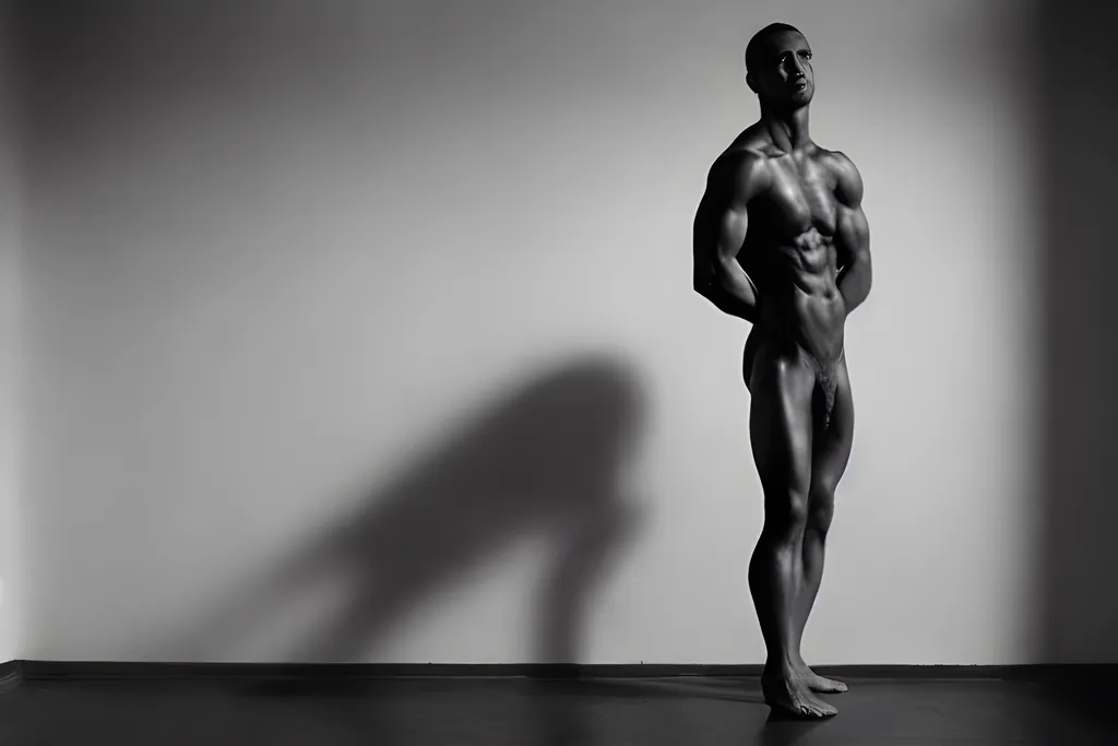 nude muscular man - black and white photo