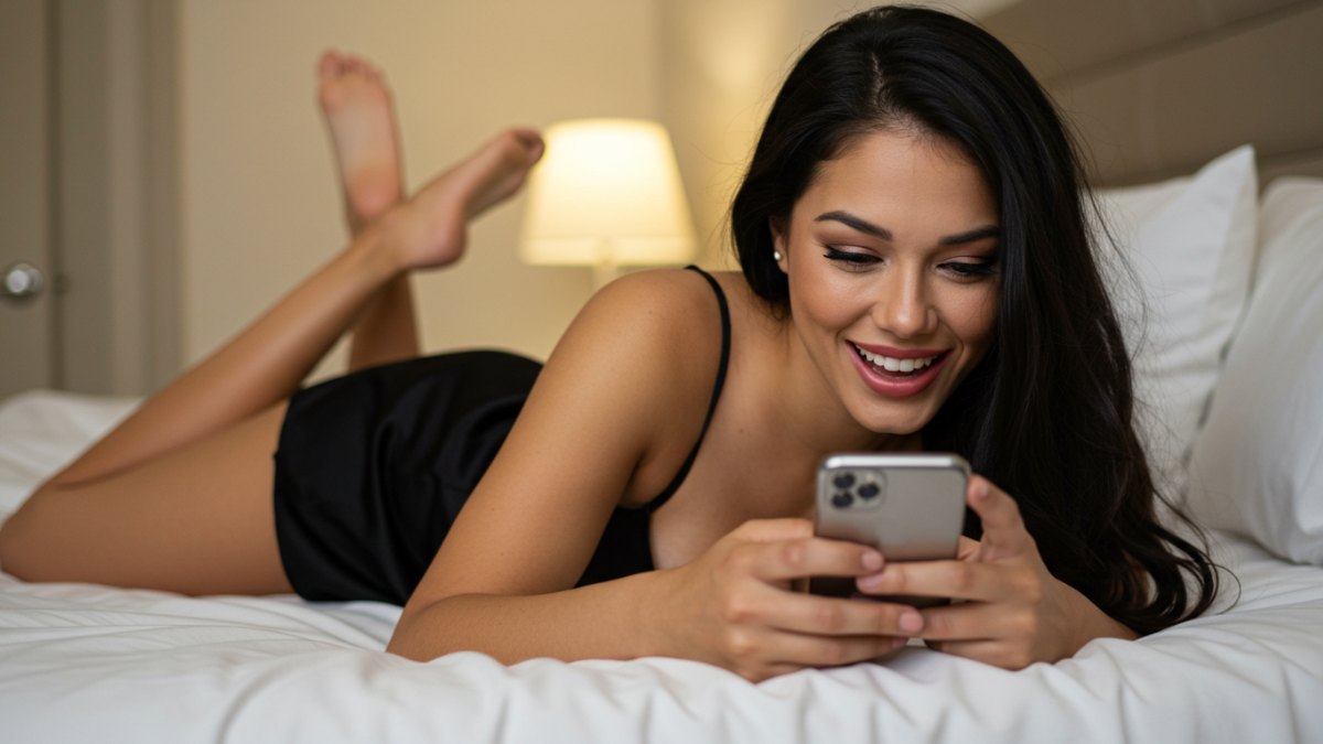 Woman on a bed looking at her phone